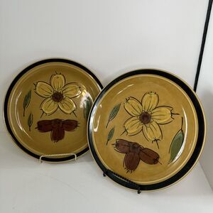 Vintage Designers Collection Japan Stoneware Honey Flowers Dinner Plates set/2